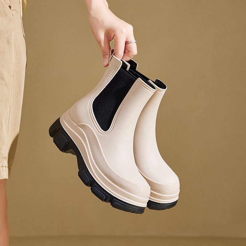 Chunky Beige Chelsea Rain Boots for Women | Waterproof & Stylish