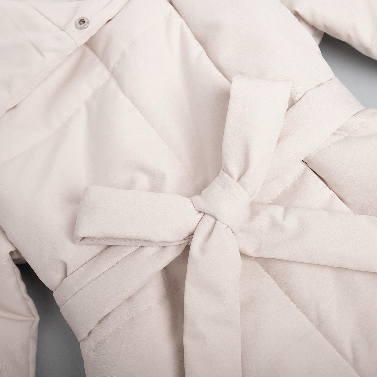 Long White Belted Puffer Coat for Women – Elegant Winter Jacket