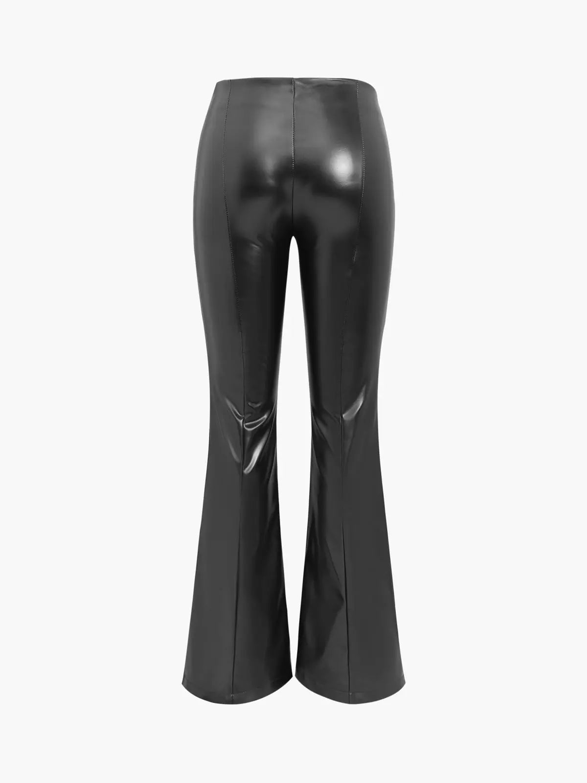 Women’s Black Faux Leather Flared Trousers – High-Waisted Slim Fit