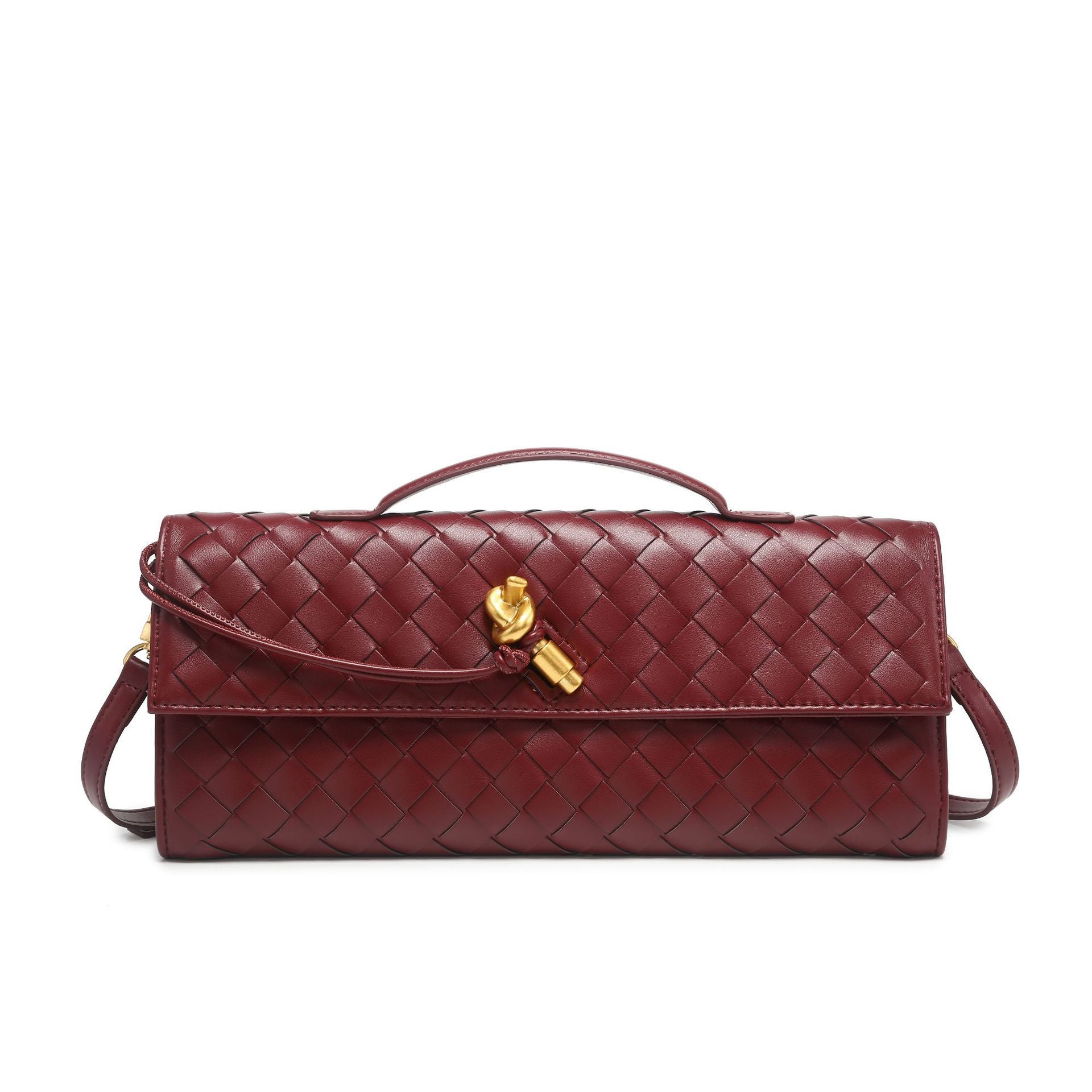 Black Woven Clutch Bag with Top Handle and Gold Twist Lock – Chic Evening Style