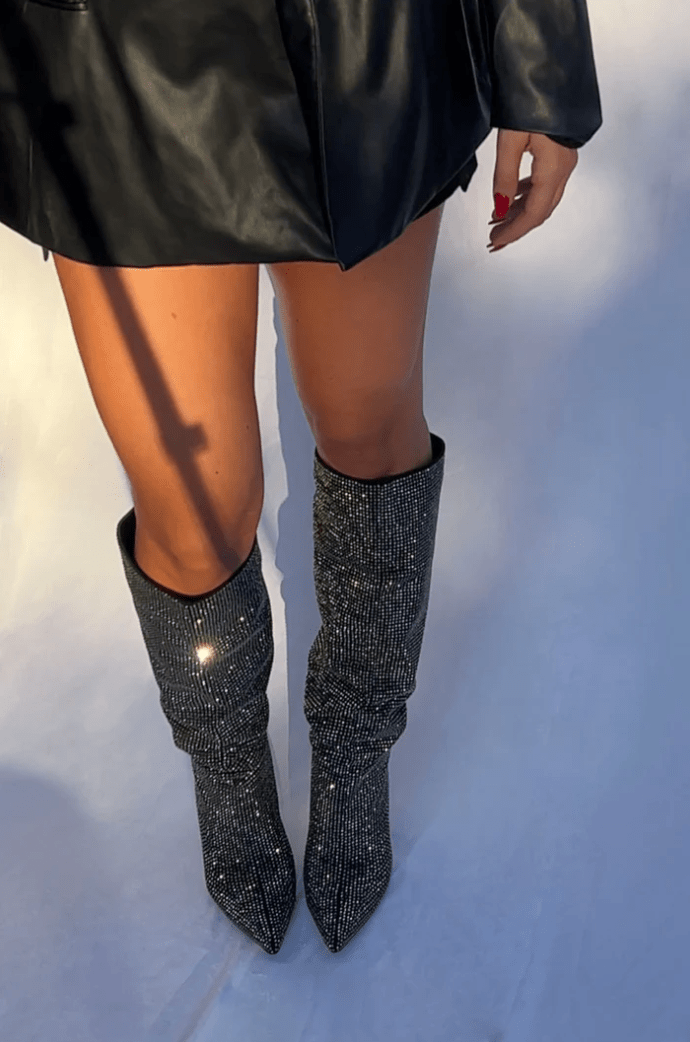 Women’s Glitter Knee-High Boots – High Heel Party Boots