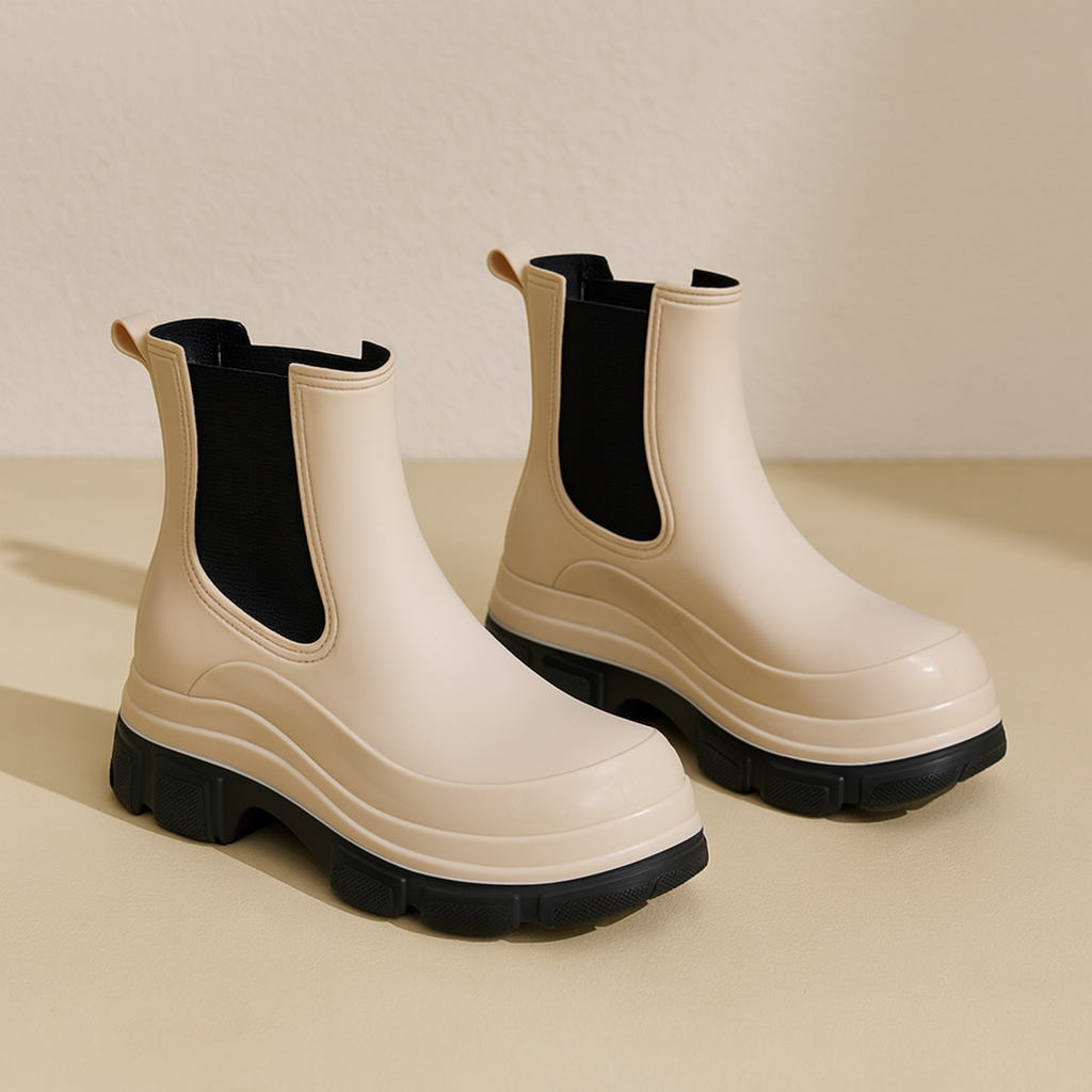 Chunky Beige Chelsea Rain Boots for Women | Waterproof & Stylish