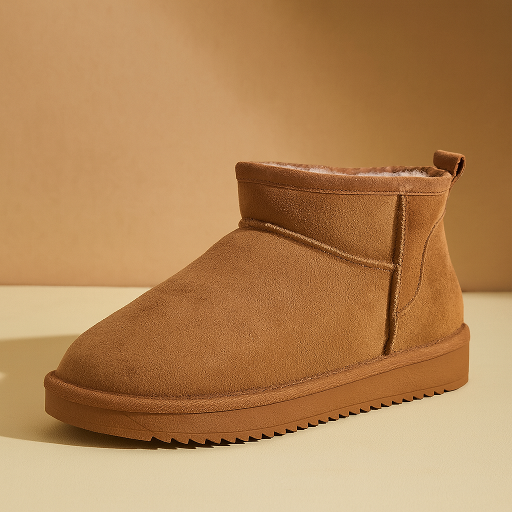 Women's Winter Boots – Fleece-Lined Suede Ankle Boots – Non-Slip Sole – Brown