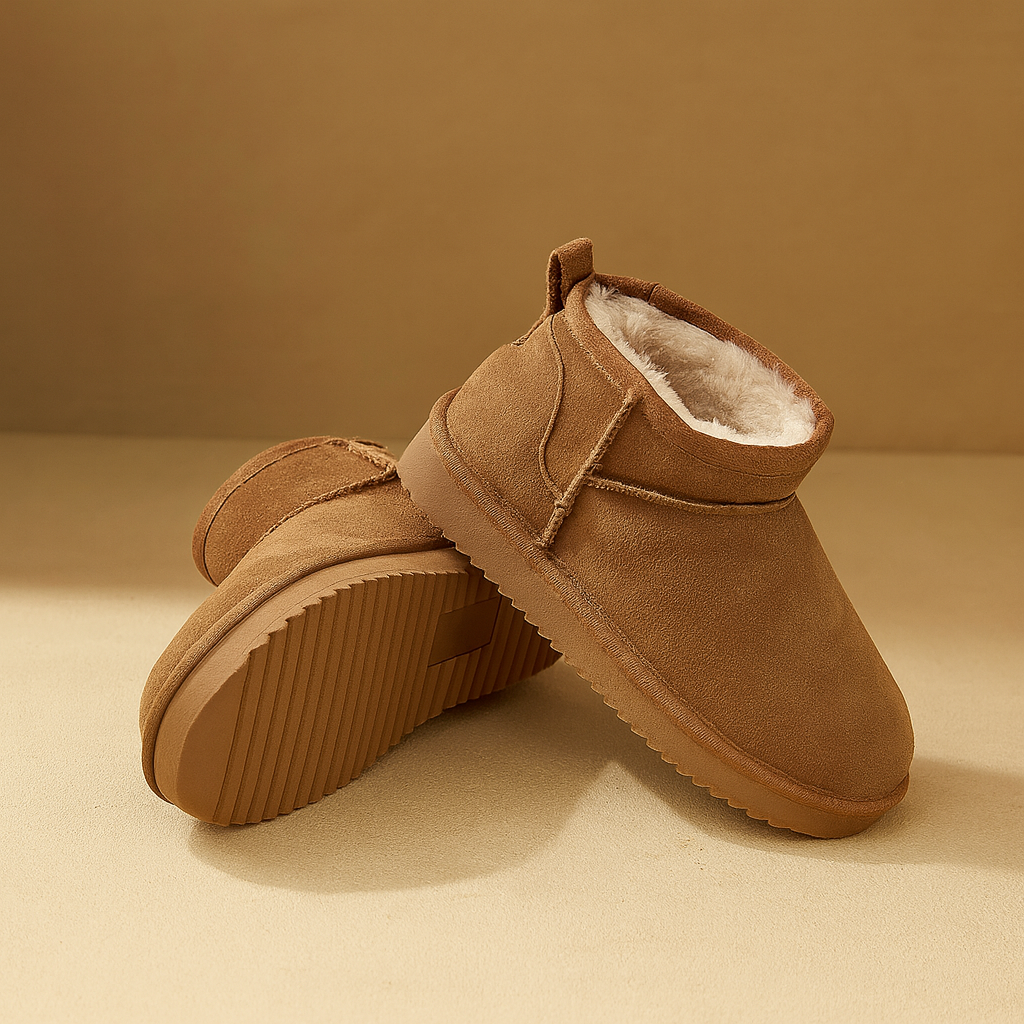 Women's Winter Boots – Fleece-Lined Suede Ankle Boots – Non-Slip Sole – Brown