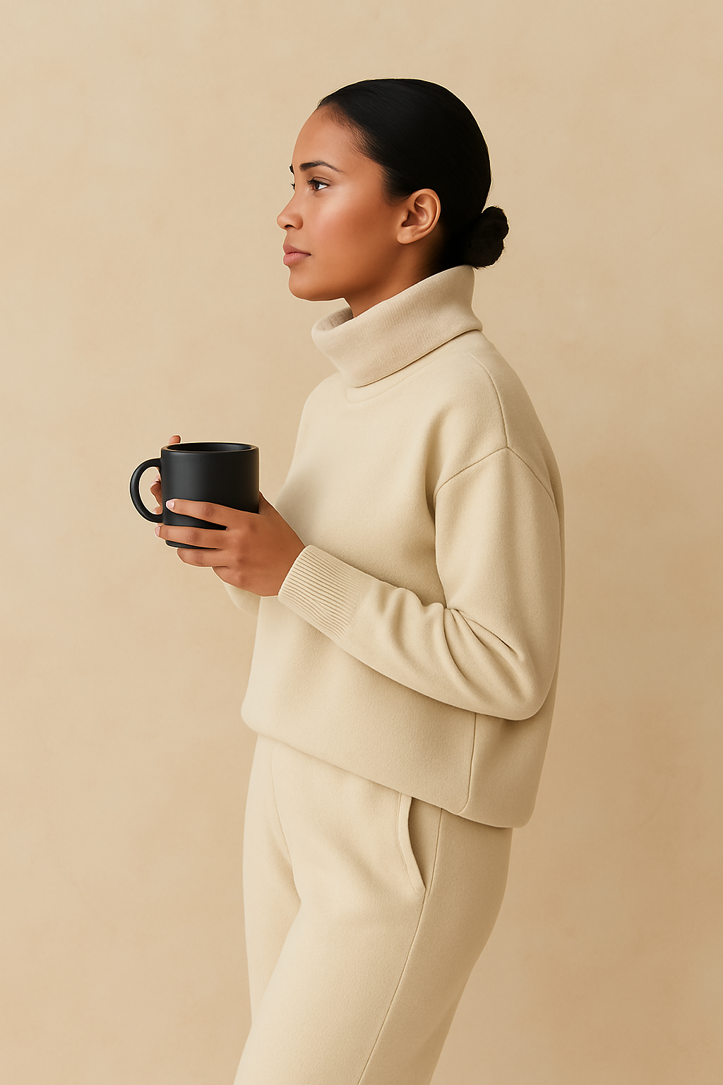 Soft Knit Turtleneck Lounge Set – Mocha Brown