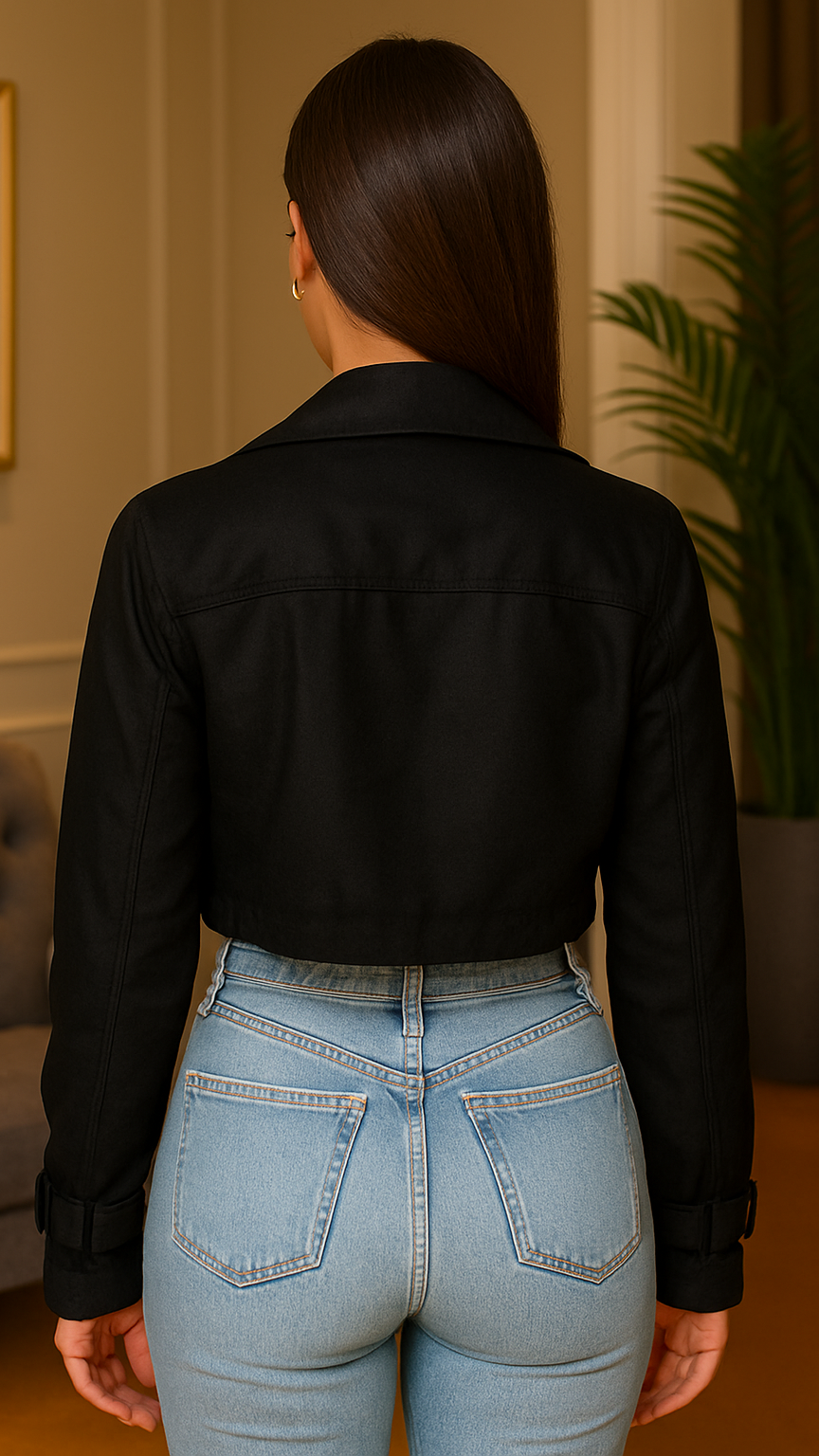 Beige Cropped Trenchcoat with Belt – Modern and Refined