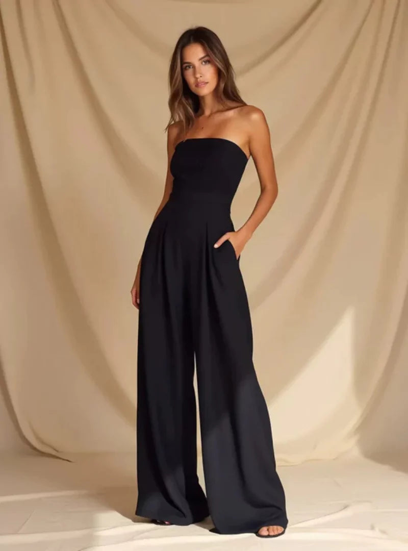 Women’s Strapless Wide-Leg Jumpsuit – Elegant Evening Outfit