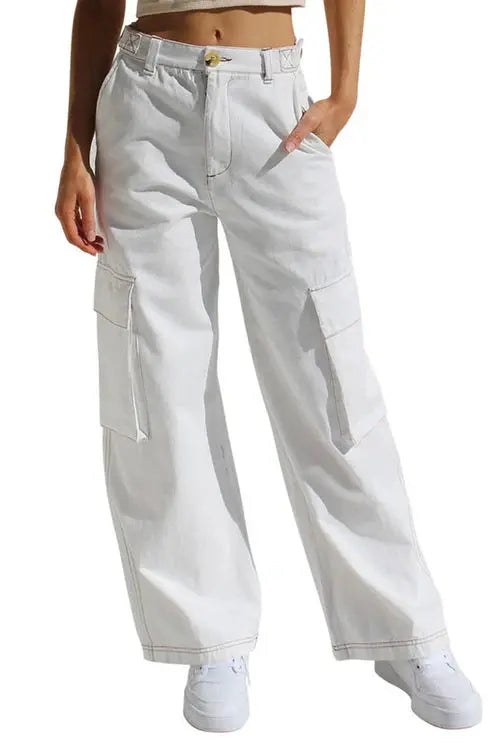 Women’s Cargo Trousers – Wide-Leg Fit with Side Pockets