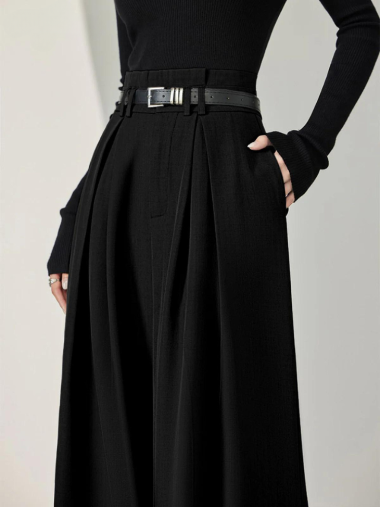 Women’s High-Waisted Pleated Wide-Leg Trousers – Elegant Fit