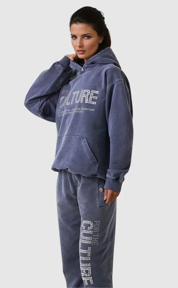 Women’s Oversized Blue Hoodie with Logo Print – Culture Collection
