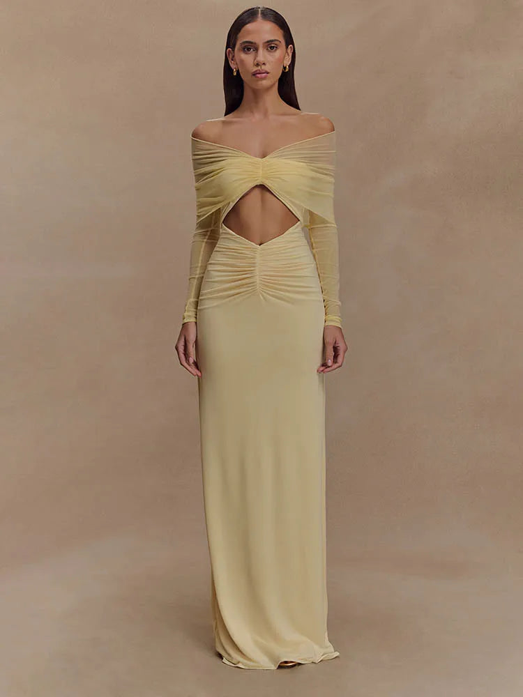 Off-Shoulder Cut-Out Evening Gown – Long Formal Dress for Women