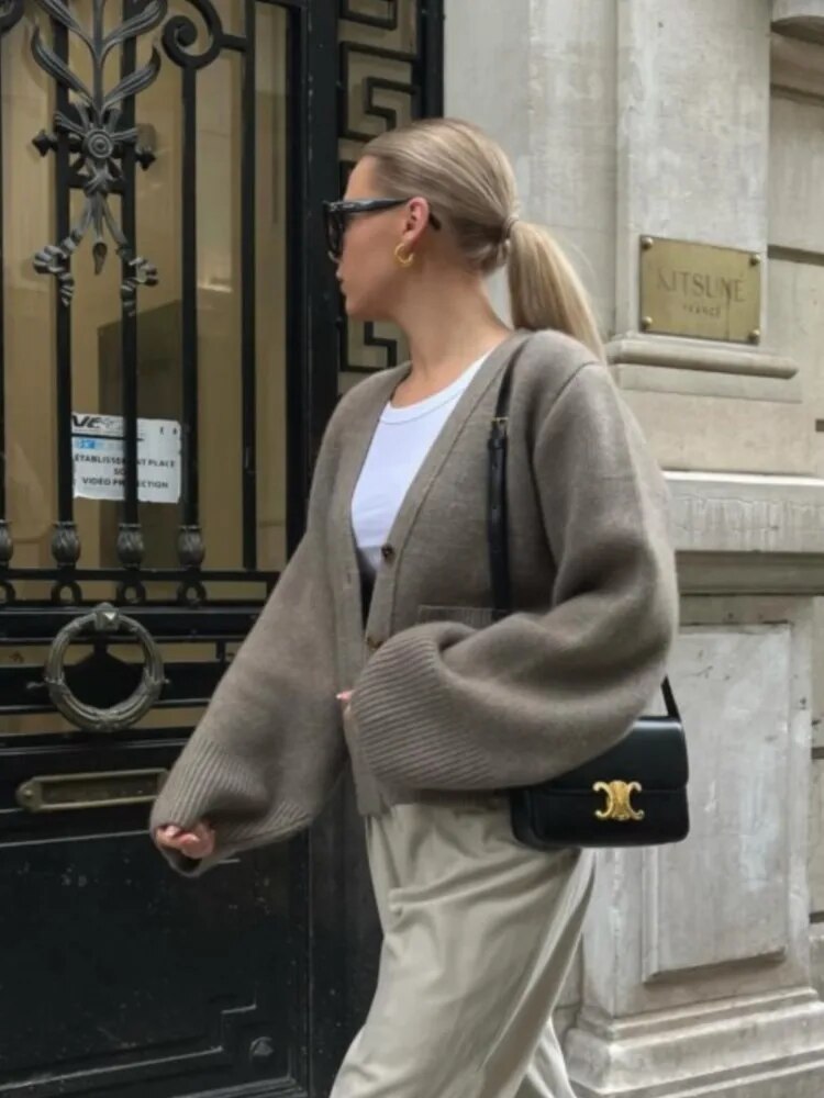 Women's Button-Up Knit Cardigan – V-Neck Casual Sweater