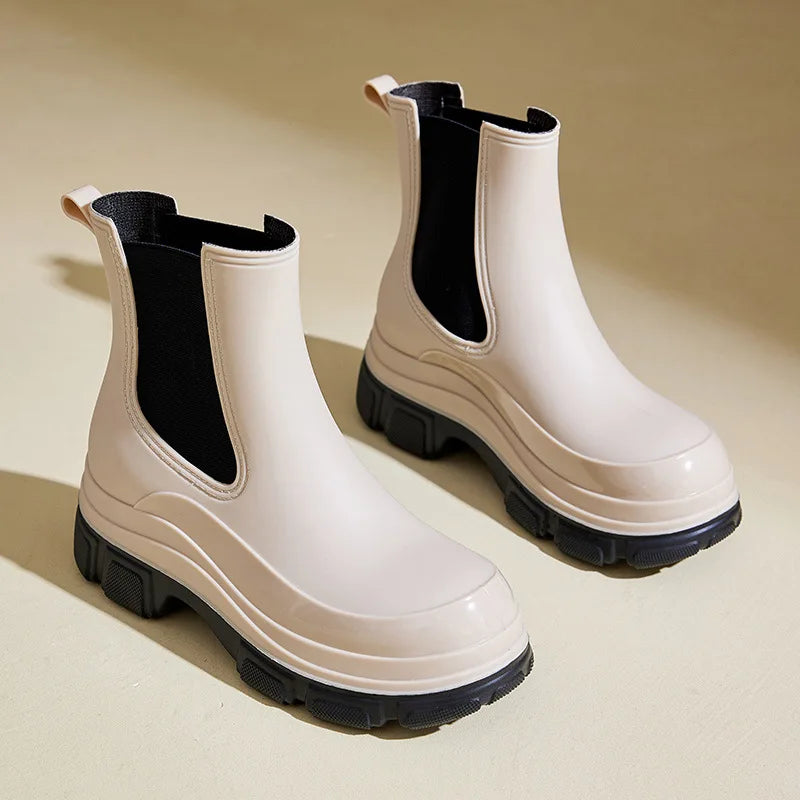 Chunky Beige Chelsea Rain Boots for Women | Waterproof & Stylish