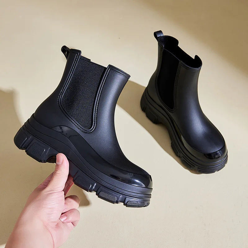 Chunky Beige Chelsea Rain Boots for Women | Waterproof & Stylish