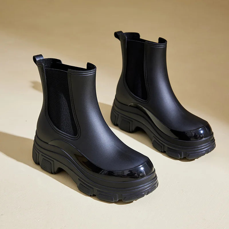 Chunky Beige Chelsea Rain Boots for Women | Waterproof & Stylish