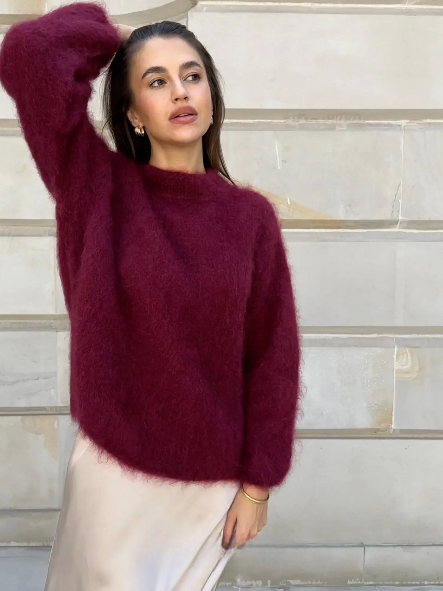 Women’s High-Neck Jumper – Available in Cream, Burgundy and Grey