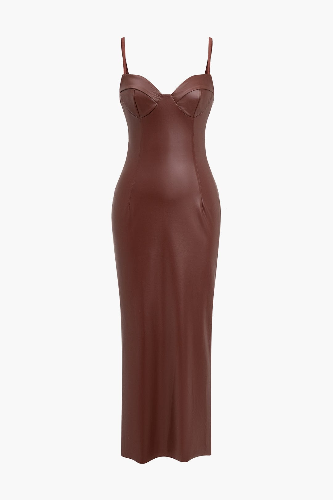 Women’s Faux Leather Bodycon Maxi Dress – Strappy Evening Gown