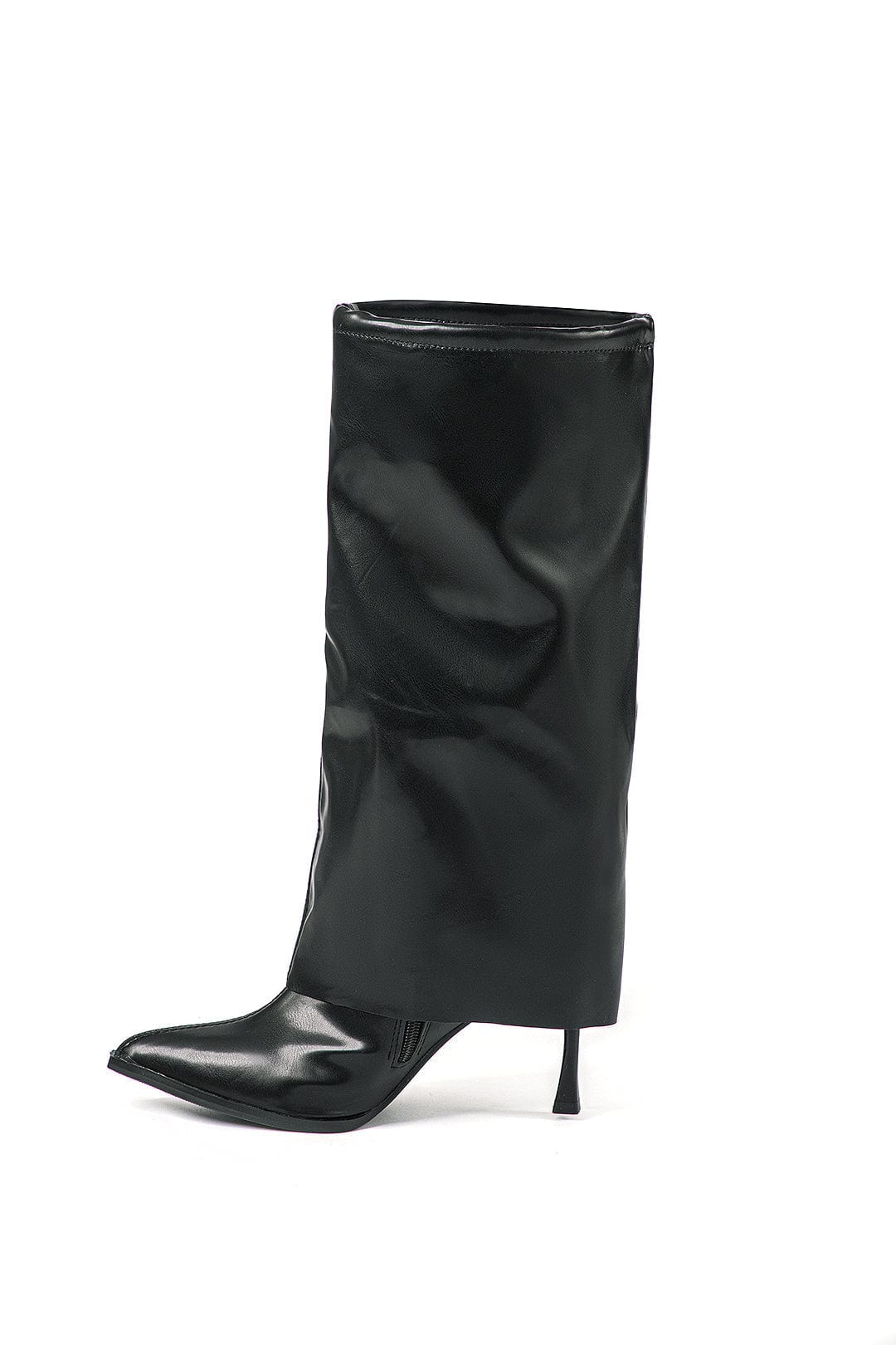 Women’s Black Leather Knee-High Boots – Pointed Toe with Stiletto Heel
