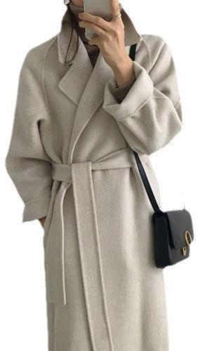 Cream Oversized Wool Coat – Elegant & Comfortable with Belt