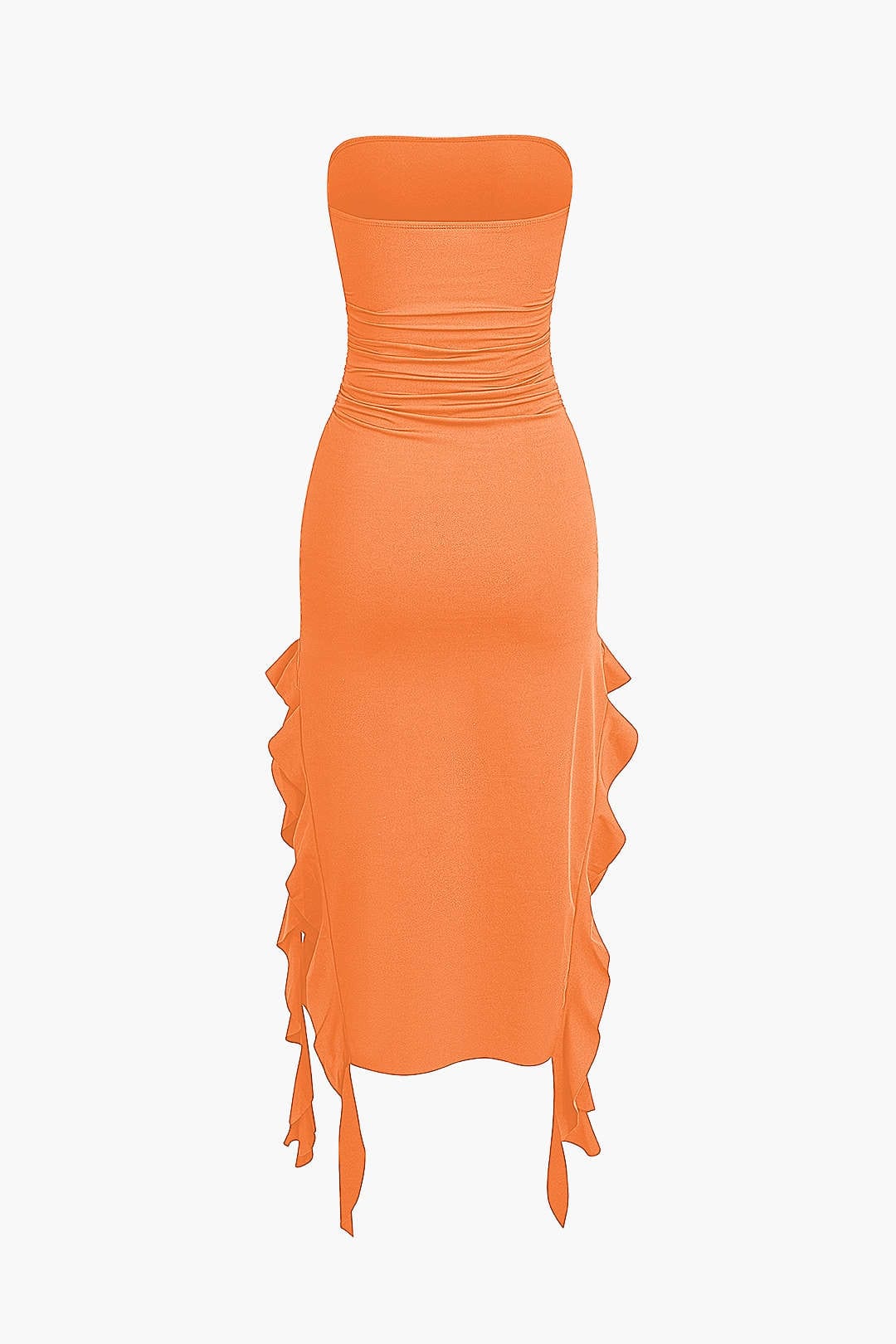 Women’s Strapless Bodycon Midi Dress with Ruffle Hem – Party Outfit