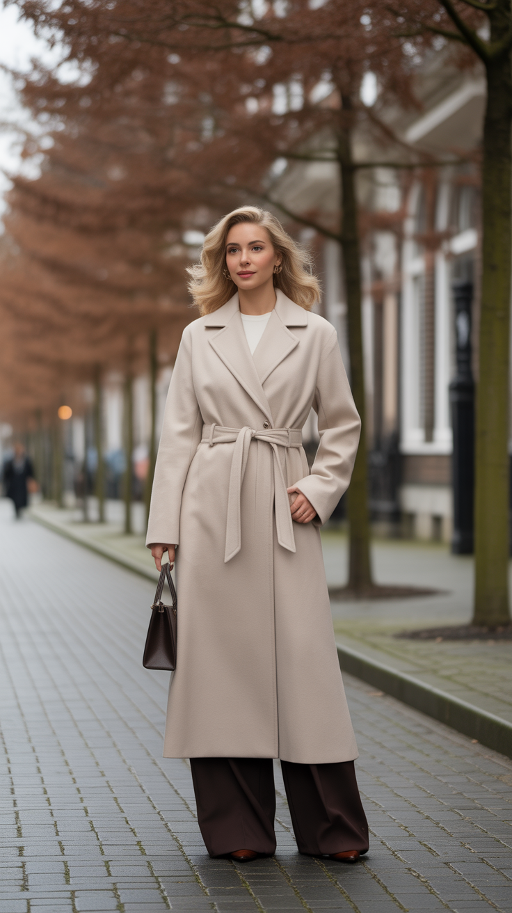 Beige Oversized Wool Coat – Elegant & Comfortable with Belt