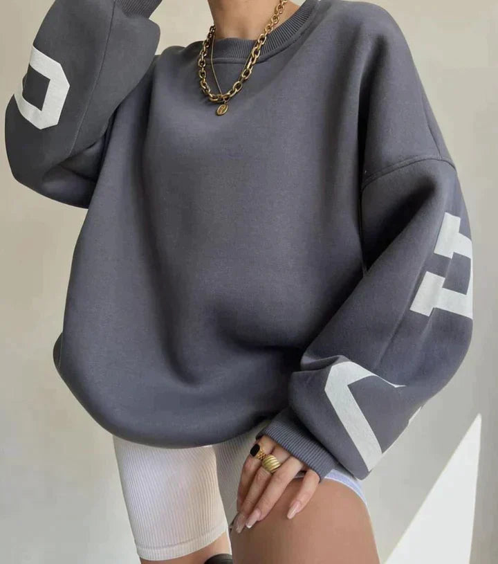 Women’s Cropped Varsity Jumper – Cream Knit with Green Letter Print