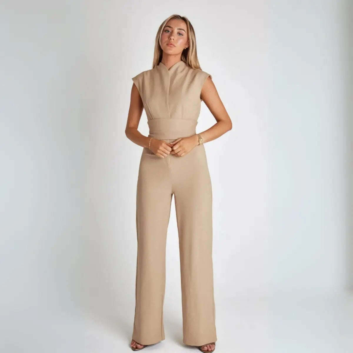 Women’s High Neck Sleeveless Jumpsuit – Wide Leg One-Piece