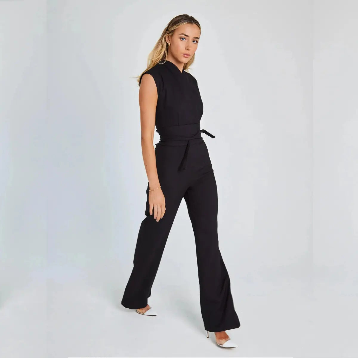 Women’s High Neck Sleeveless Jumpsuit – Wide Leg One-Piece