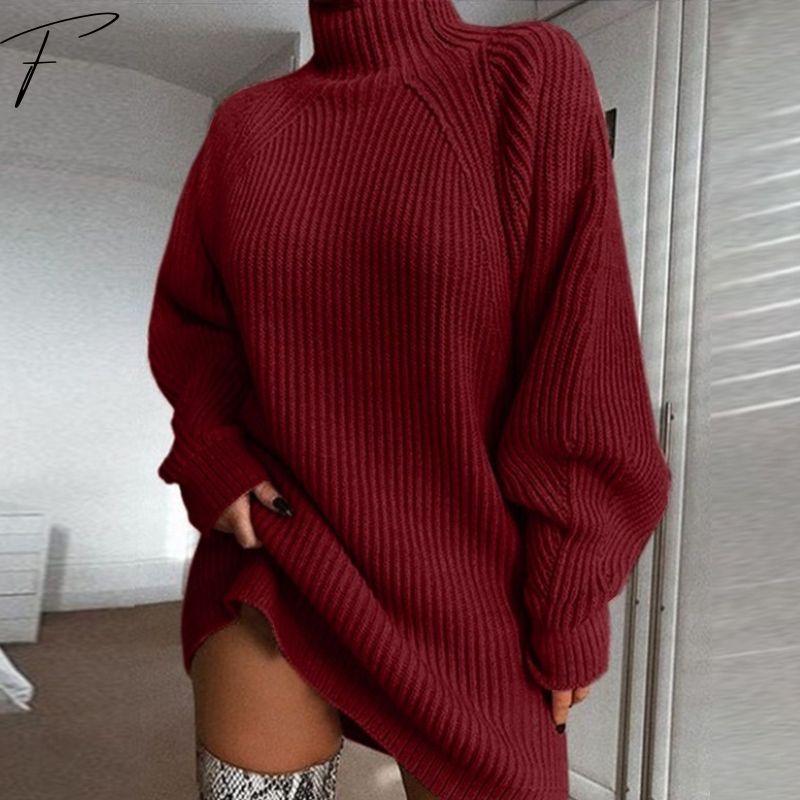 Ribbed Knit Sweater Dress for Women – Long Sleeve, Asymmetric Hem, Mini Fit