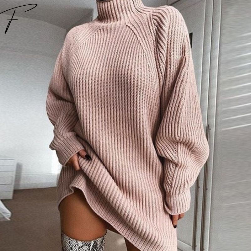 Ribbed Knit Sweater Dress for Women – Long Sleeve, Asymmetric Hem, Mini Fit