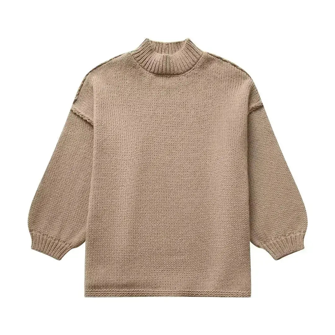Women’s Oversized Beige Jumper with Balloon Sleeves – Casual Knitwear