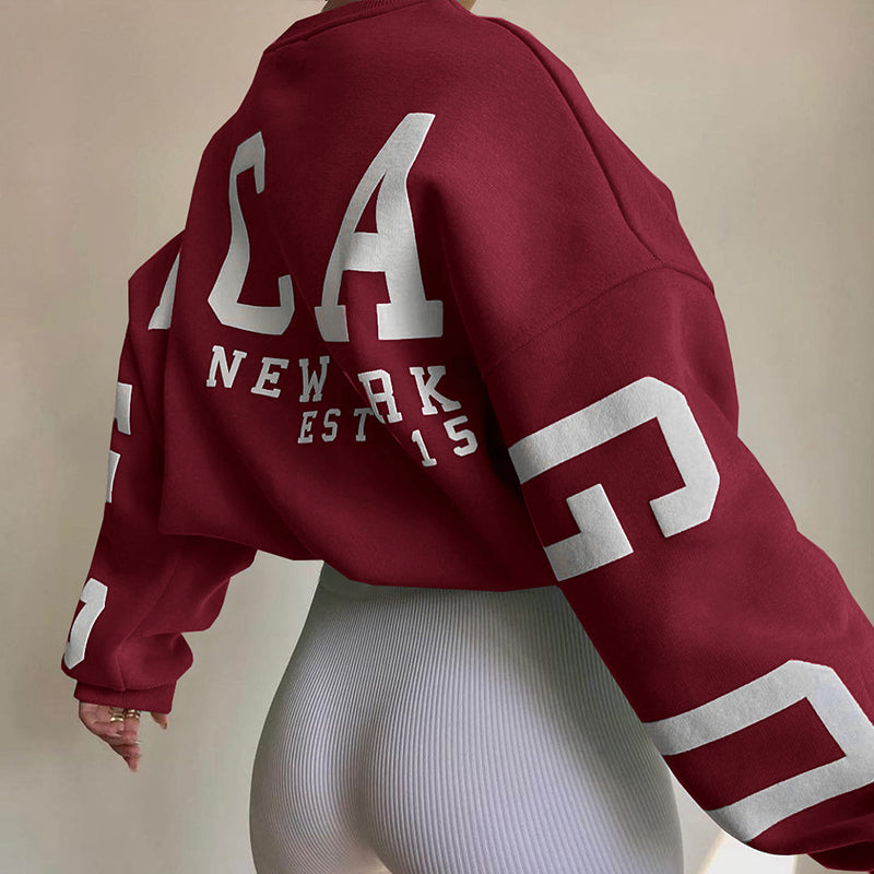 Women’s Cropped Varsity Jumper – Cream Knit with Green Letter Print