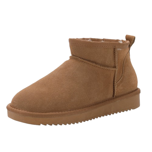 Women's Winter Boots – Fleece-Lined Suede Ankle Boots – Non-Slip Sole – Brown
