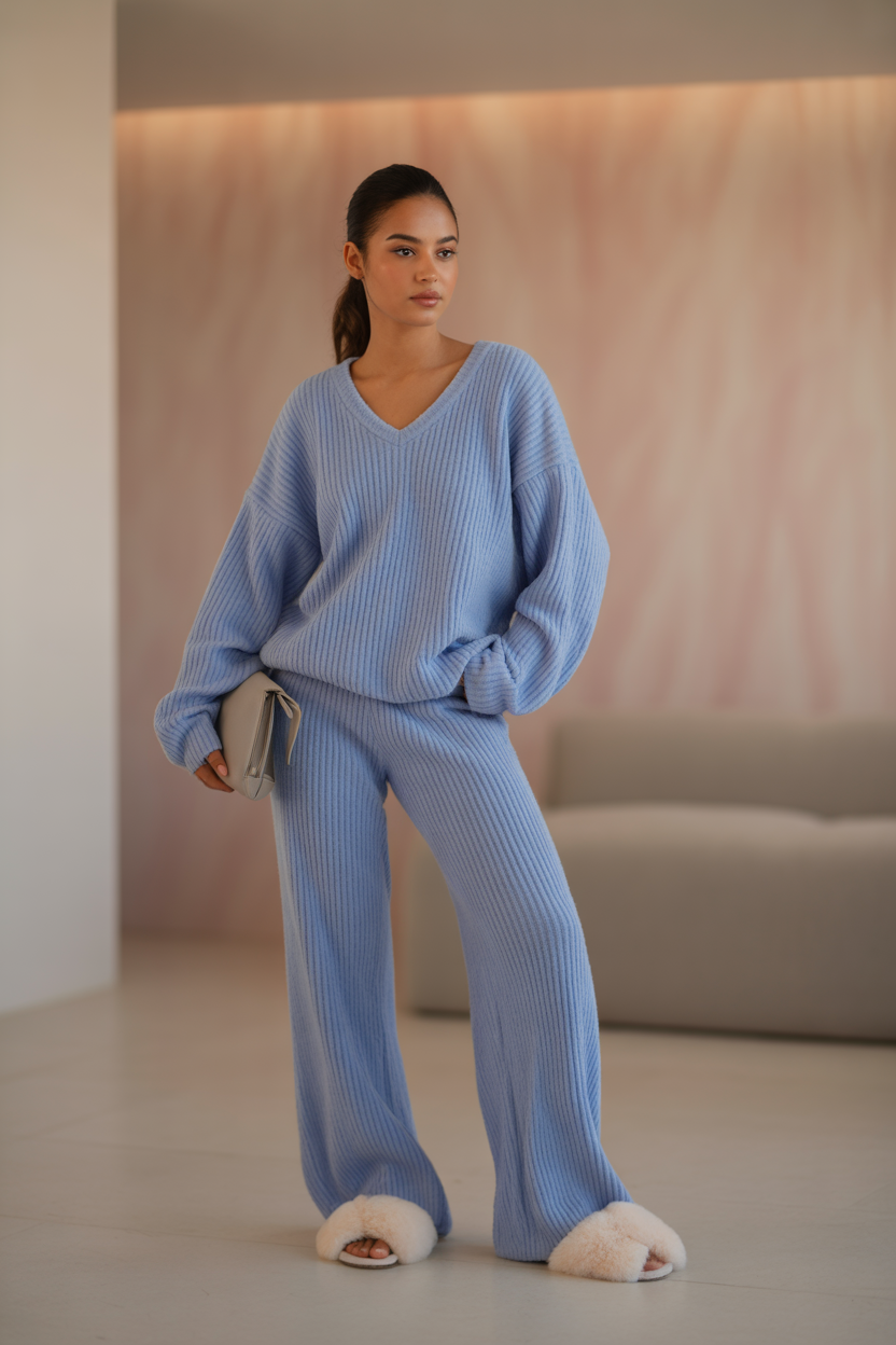 Chocolate Brown Ribbed Knit Lounge Set | Cozy & Minimal