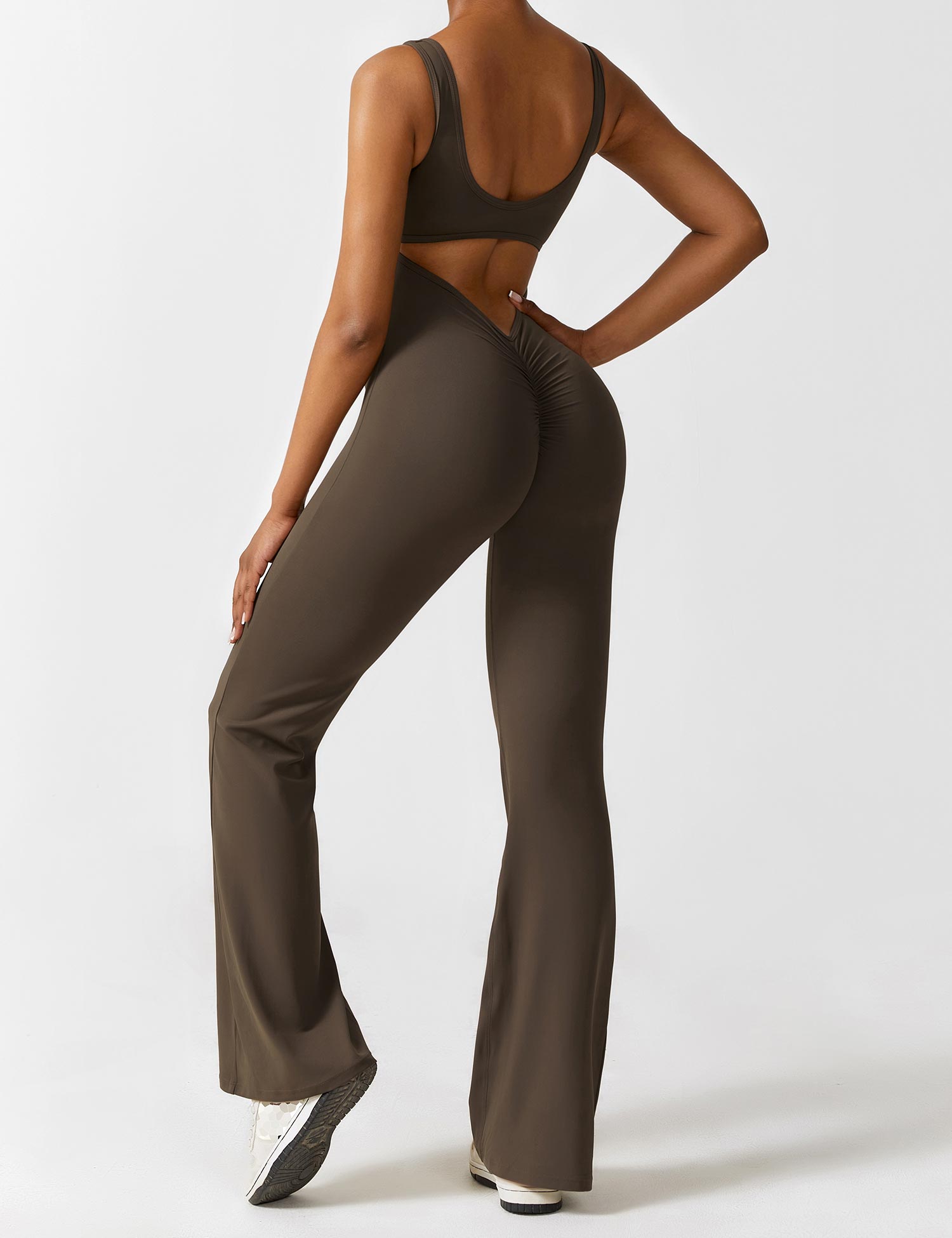 Women’s Open Back Activewear Jumpsuit – Flared Sportswear Outfit