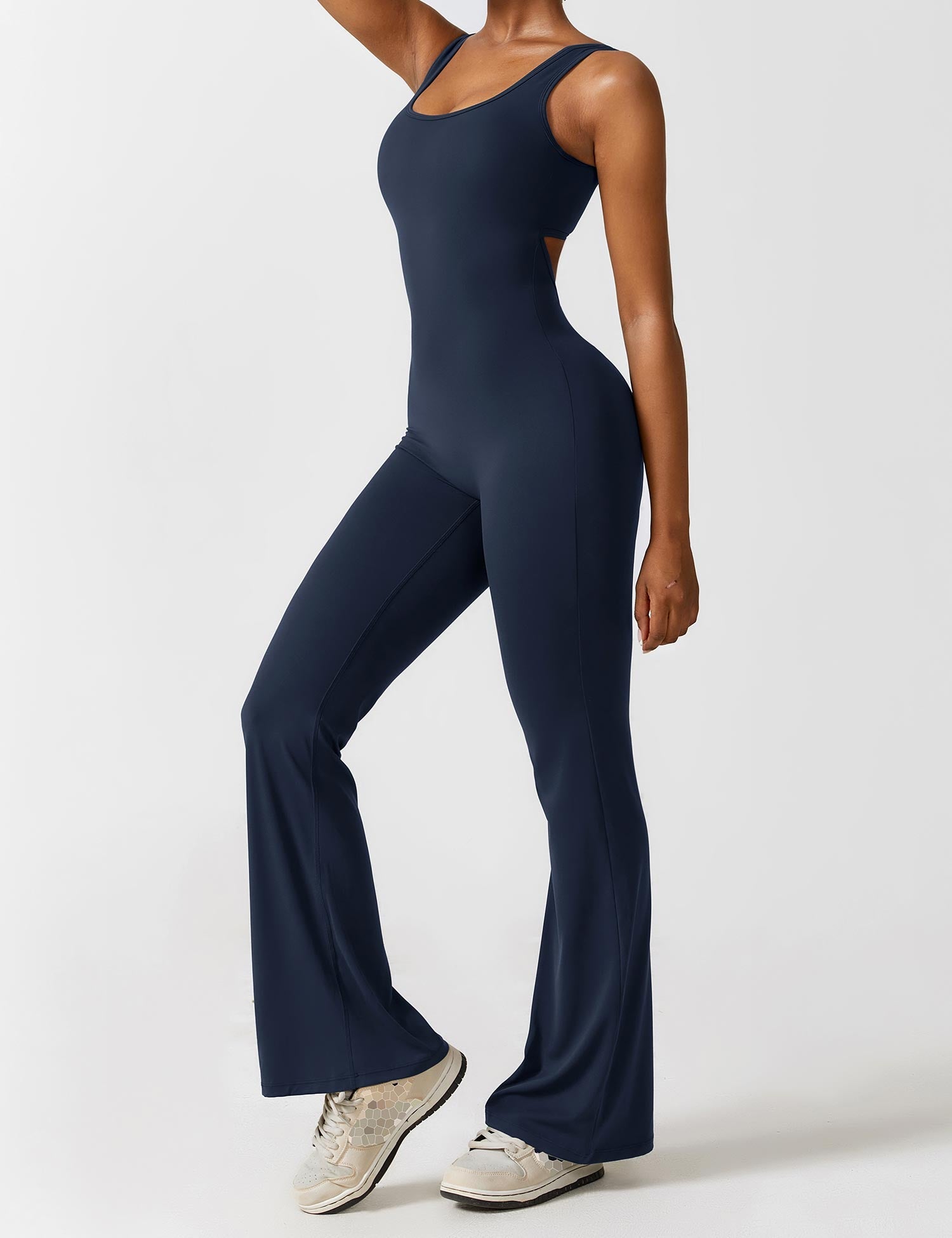 Women’s Open Back Activewear Jumpsuit – Flared Sportswear Outfit