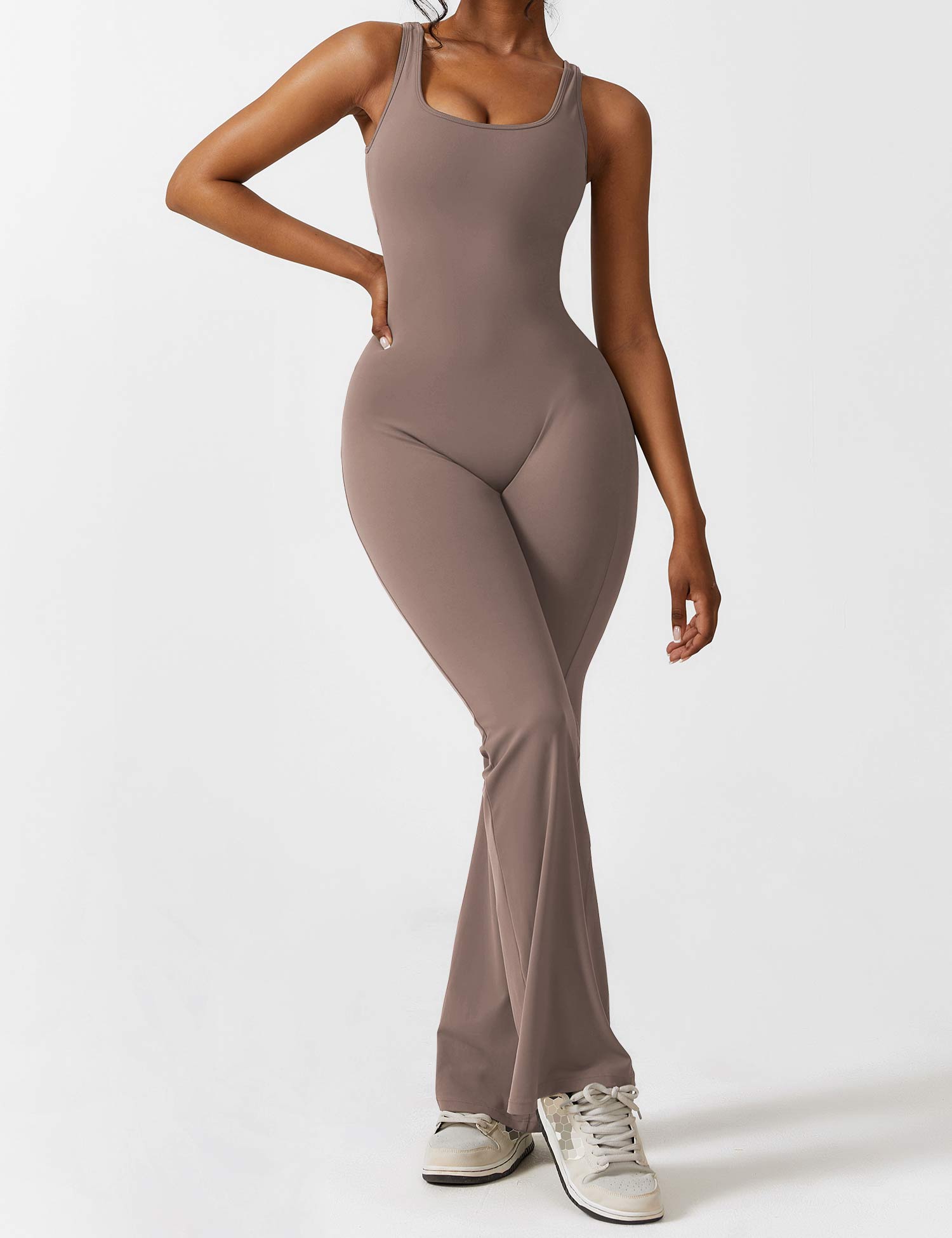 Women’s Open Back Activewear Jumpsuit – Flared Sportswear Outfit