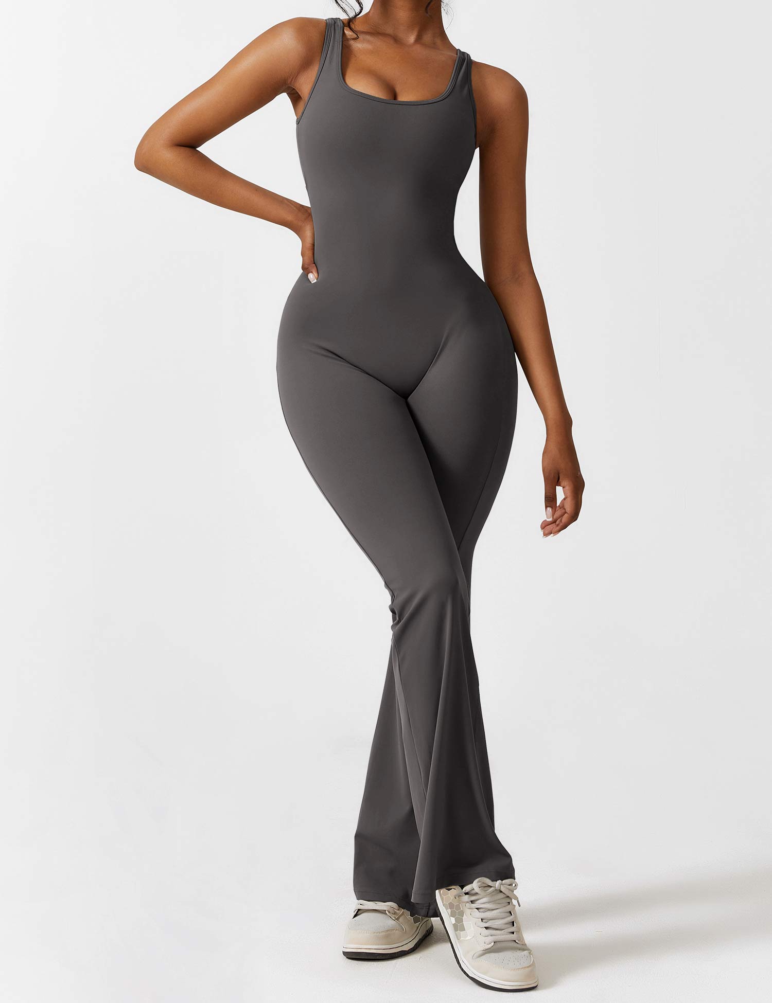 Women’s Open Back Activewear Jumpsuit – Flared Sportswear Outfit