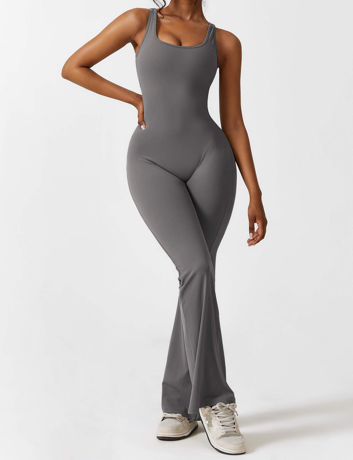 Women’s Open Back Activewear Jumpsuit – Flared Sportswear Outfit