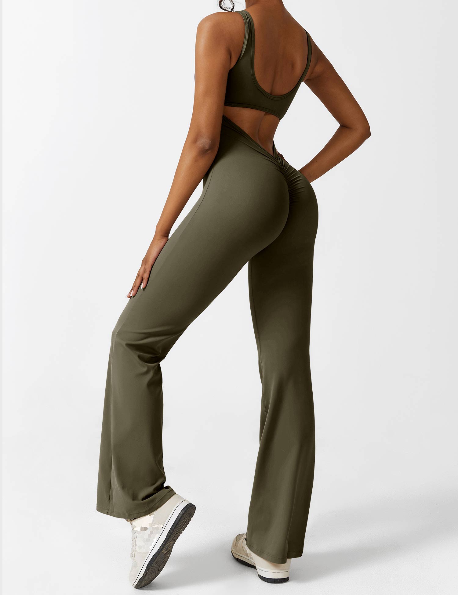Women’s Open Back Activewear Jumpsuit – Flared Sportswear Outfit