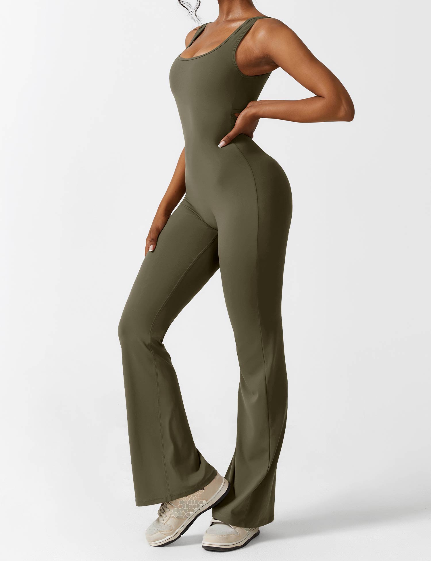 Women’s Open Back Activewear Jumpsuit – Flared Sportswear Outfit
