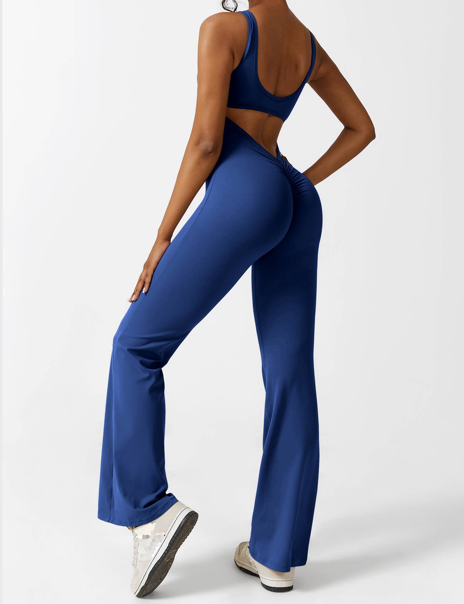 Women’s Open Back Activewear Jumpsuit – Flared Sportswear Outfit
